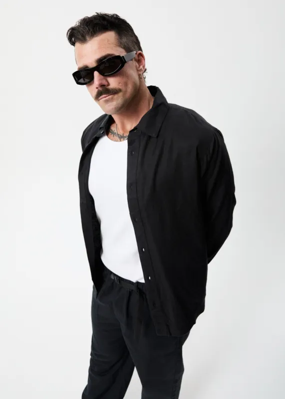 Afends Mens Everyday - Hemp Long Sleeve Shirt - Black sold by Afends