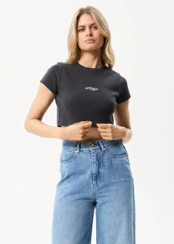 Afends Womens Harlow - Recycled Ribbed Baby T-Shirt - Charcoal sold by Afends