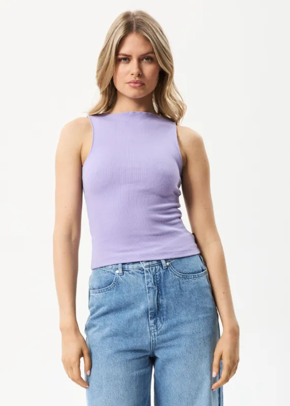 Afends Womens Peony - Hemp Ribbed High Neck Tank - Plum sold by Afends