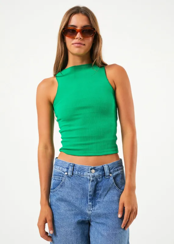 Afends Womens Peony - Hemp Ribbed High Neck Tank - Forest sold by Afends