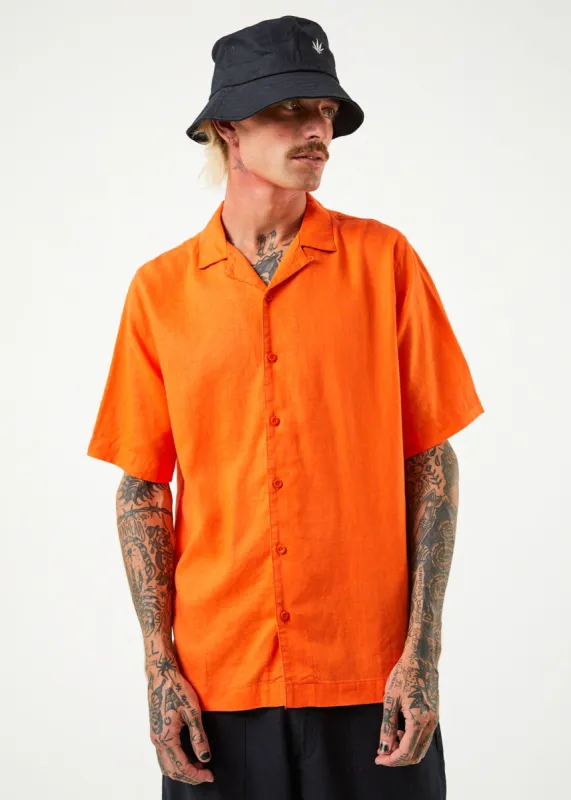 Afends Mens Daily - Hemp Cuban Short Sleeve Shirt - Orange made by Afends