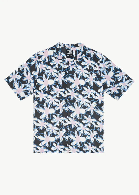 AFENDS Mens Waterfall - Cuban Short Sleeve Shirt - Stone Black made by Afends