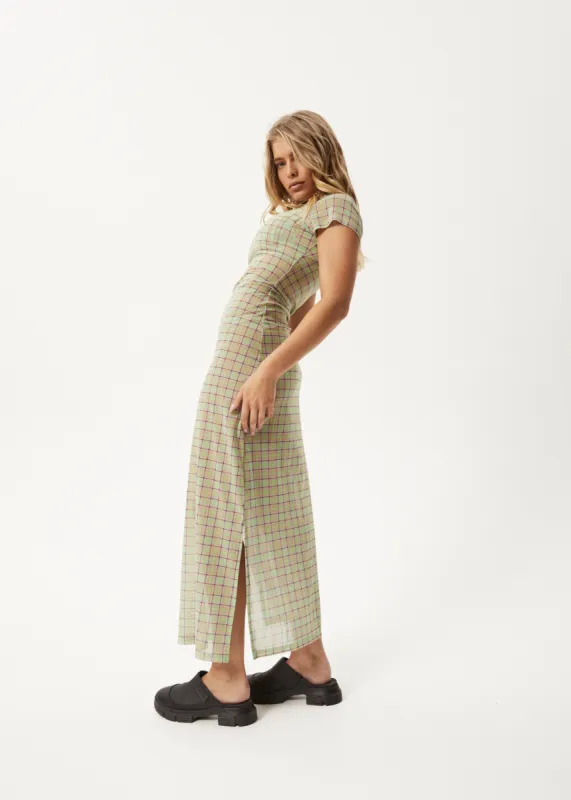 AFENDS Womens Kali - Sheer Maxi Dress - Pistachio Check sold by Afends