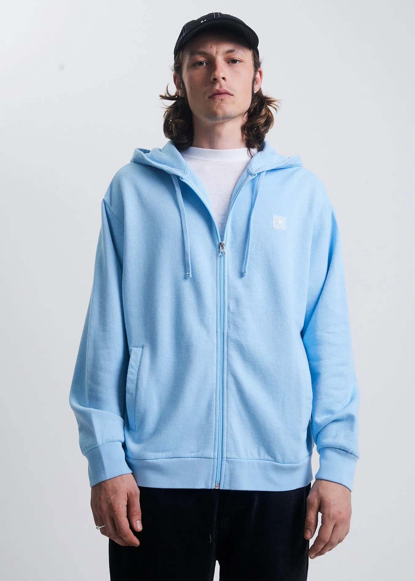 AFENDS Mens Daxon - Hemp Zip Up Hoodie - Sky Blue sold by Afends