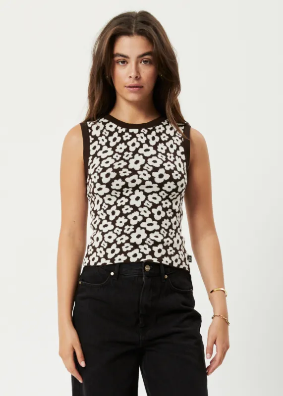 AFENDS Womens Alohaz - Knit Floral Sleeveless Top - Coffee sold by Afends