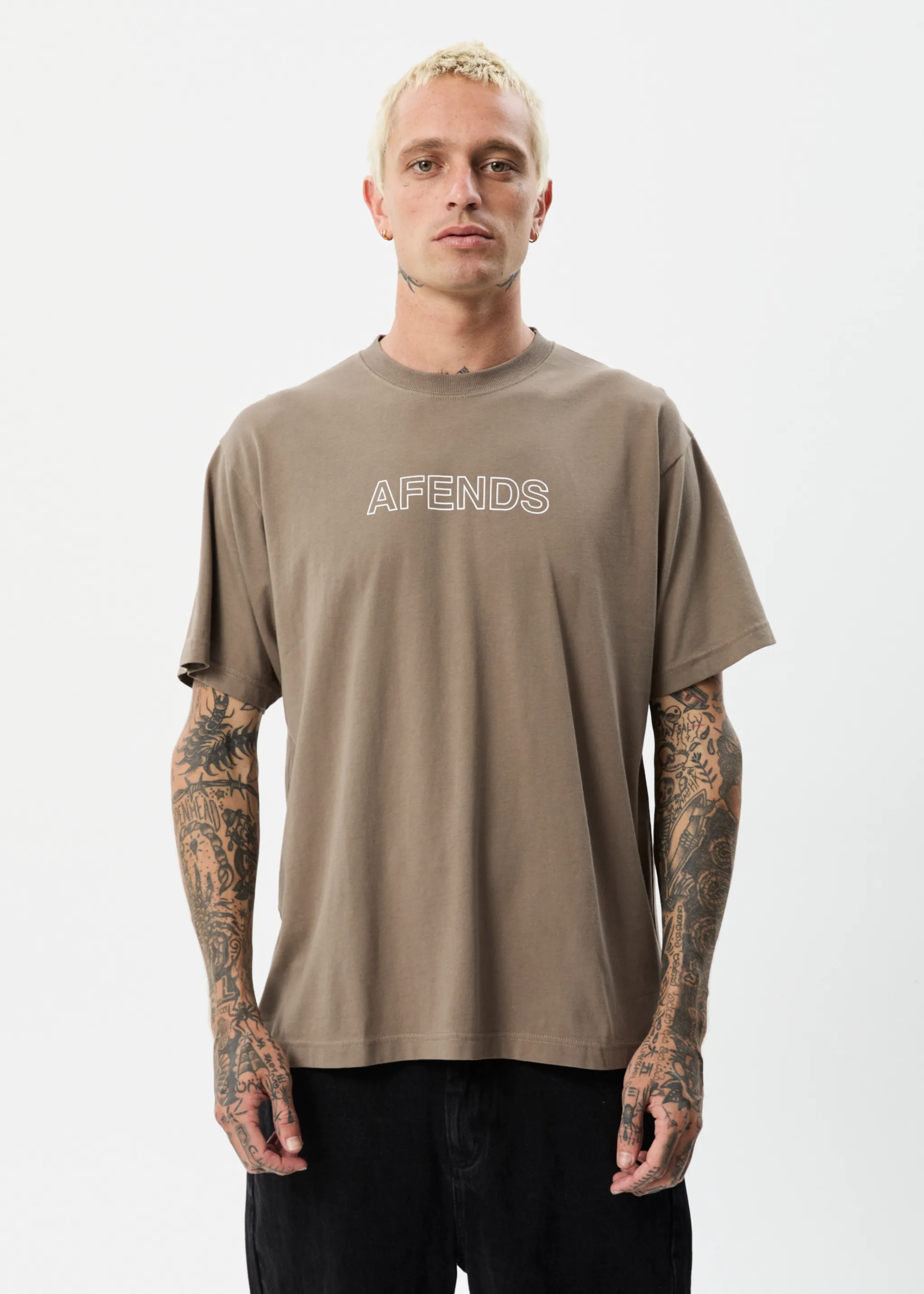 AFENDS Mens Outline - Boxy T-Shirt - Beechwood sold by Afends