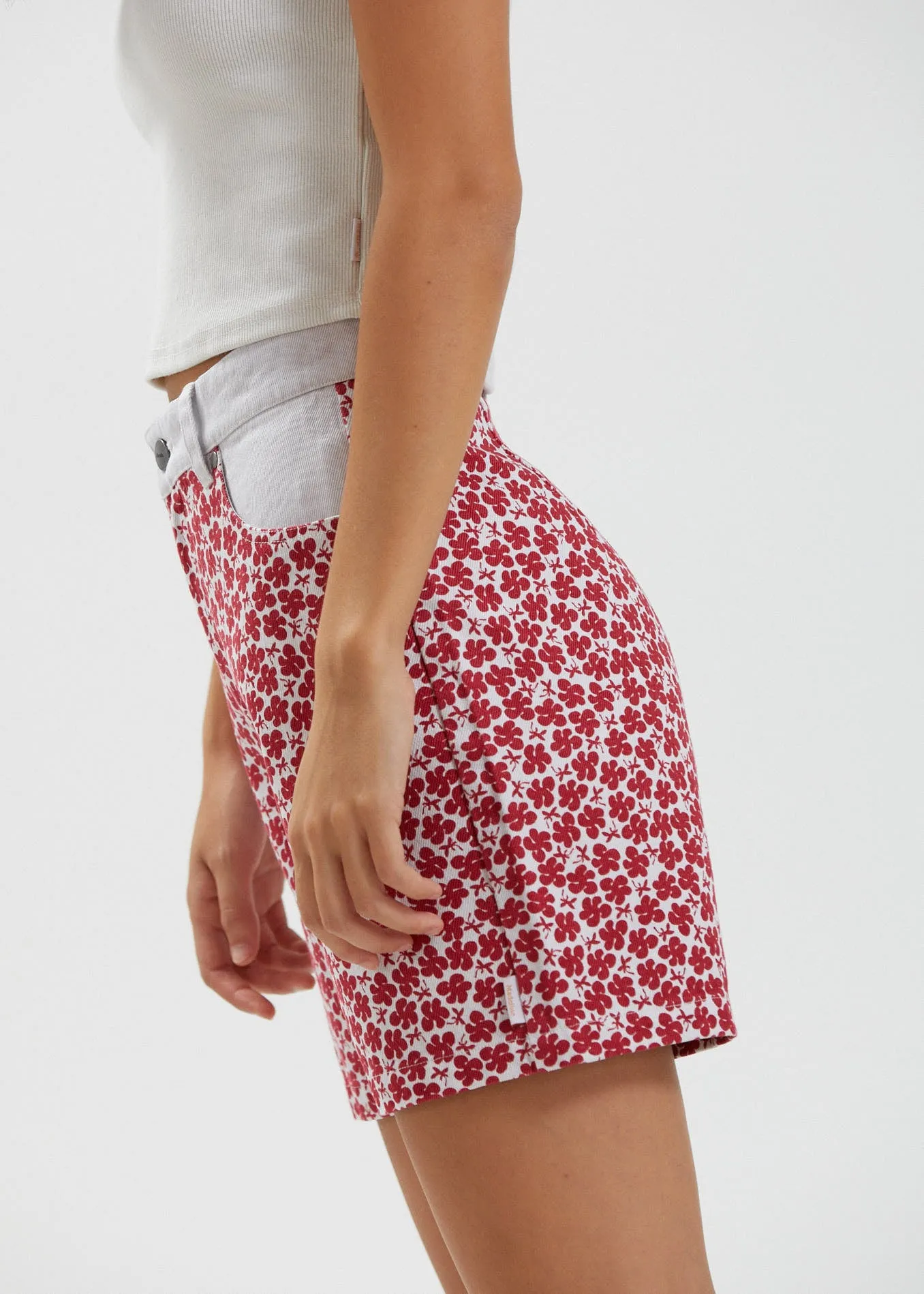 AFENDS Womens Shelby - Hemp Canvas Floral High Waisted Shorts - Red sold by Afends product image thumbnail 5