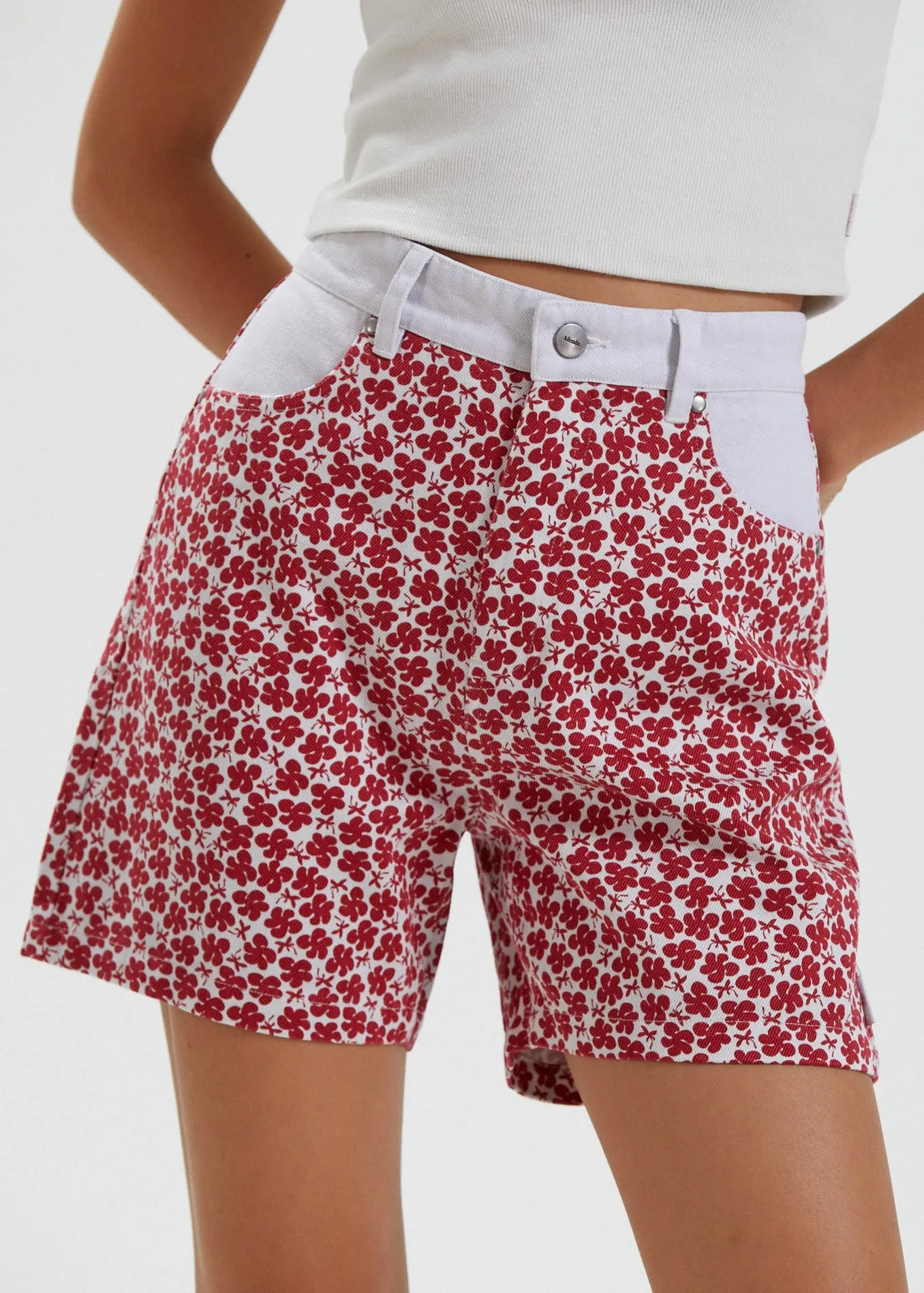 AFENDS Womens Shelby - Hemp Canvas Floral High Waisted Shorts - Red sold by Afends product image thumbnail 2