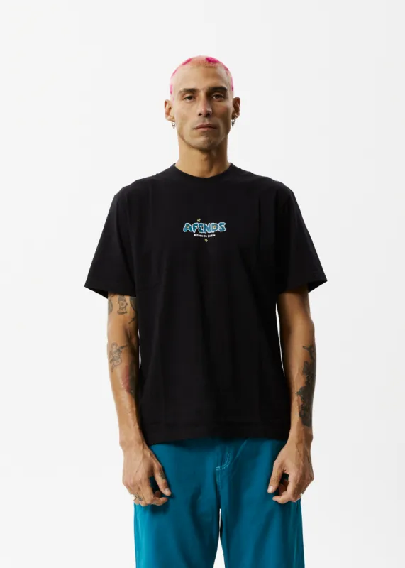 AFENDS Mens Earthling - Retro Graphic Logo T-Shirt - Black sold by Afends