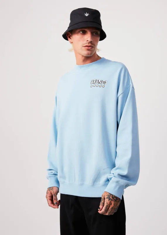 AFENDS Mens Flowers - Crew Neck Jumper - Sky Blue sold by Afends