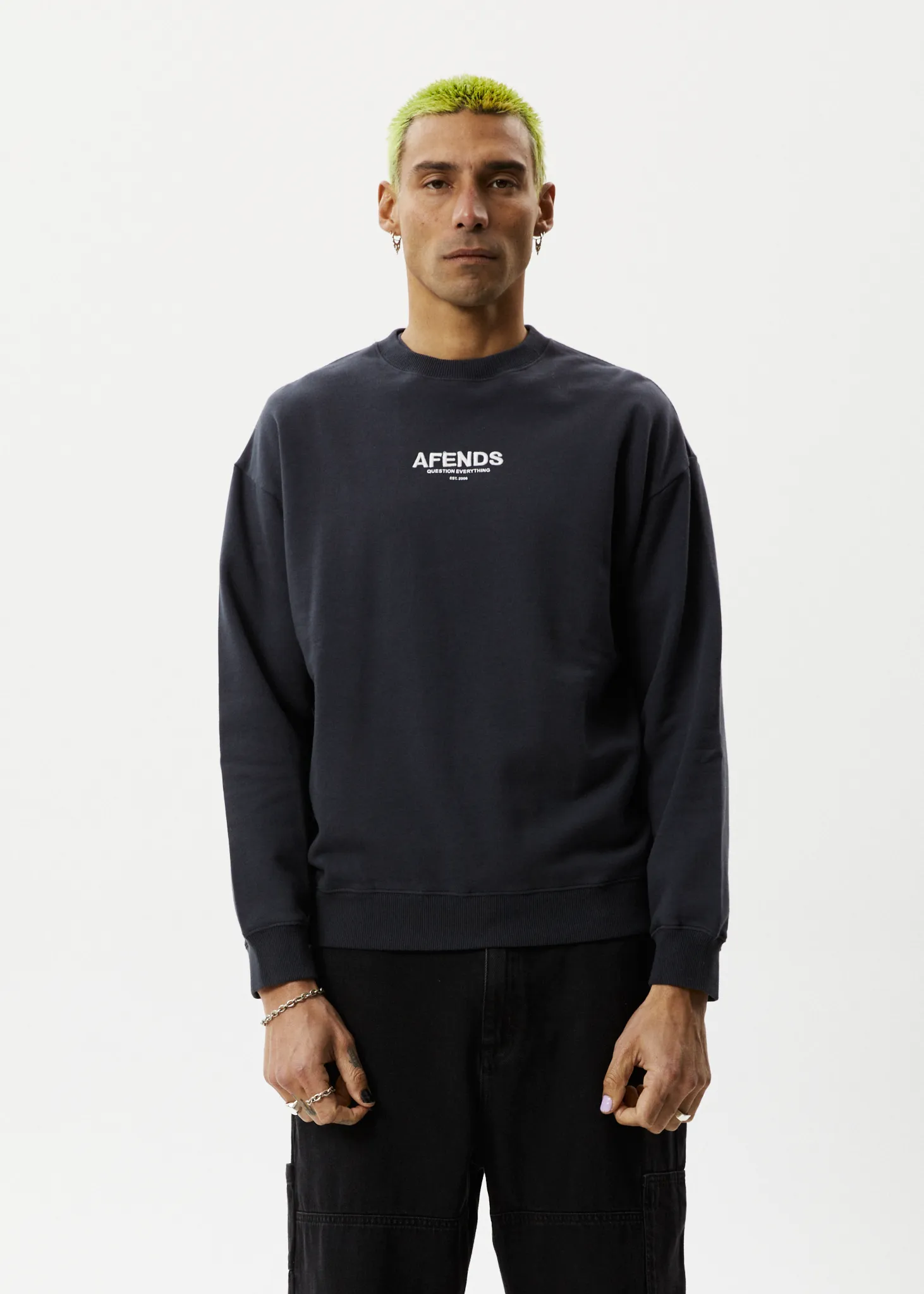 AFENDS Mens Vinyl - Crew Neck Jumper - Charcoal sold by Afends product image thumbnail 2