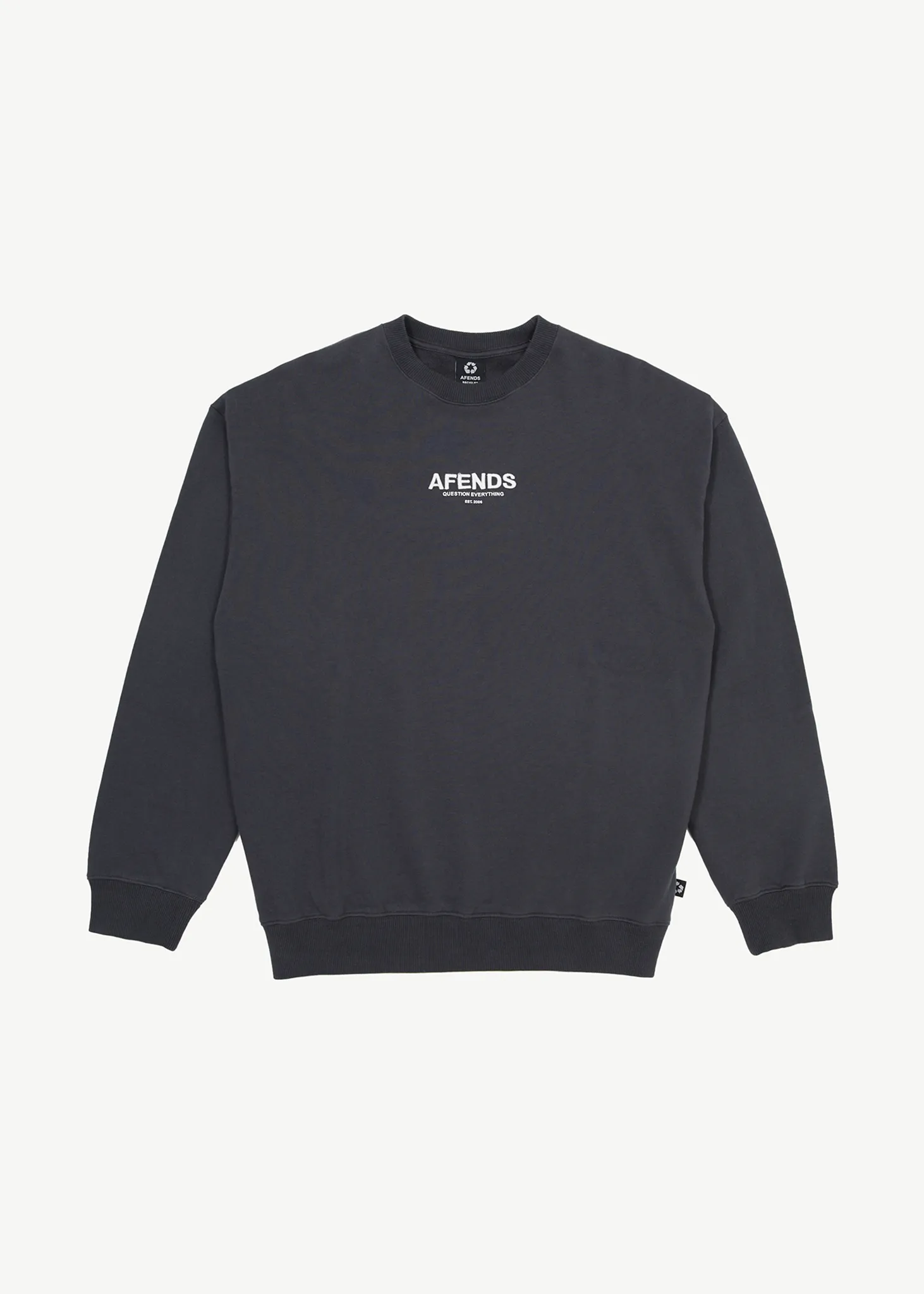 AFENDS Mens Vinyl - Crew Neck Jumper - Charcoal sold by Afends