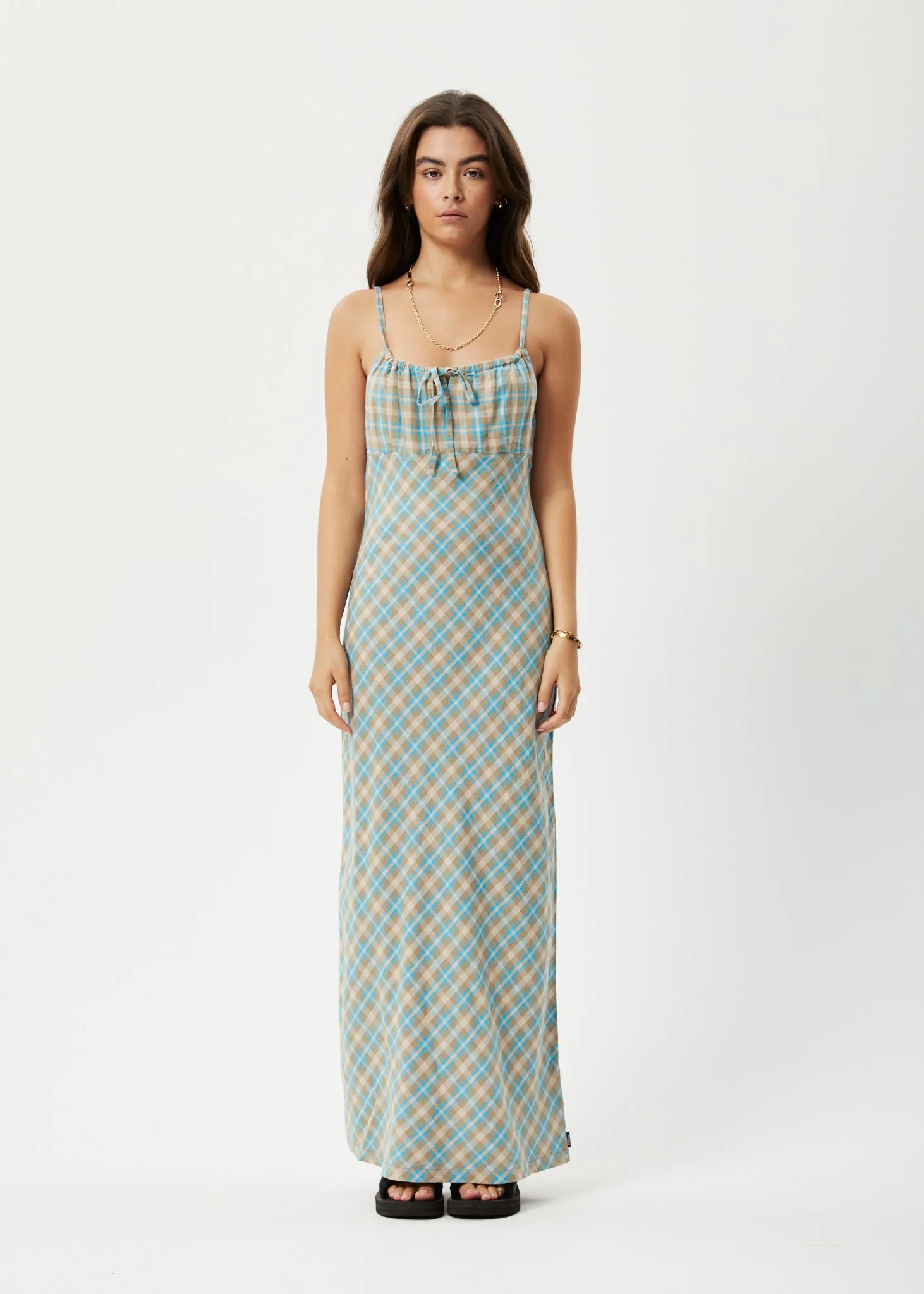 AFENDS Womens Millie - Maxi Dress - Tan Check sold by Afends