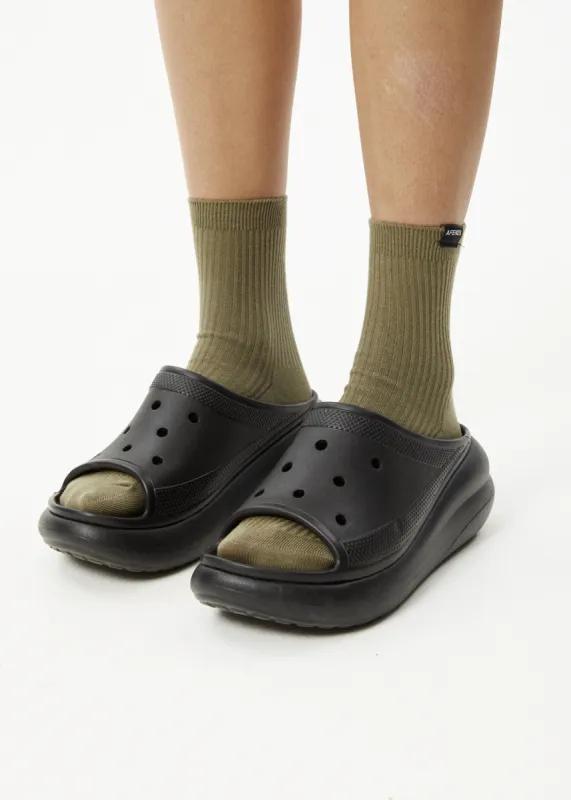 AFENDS Unisex The Essential - Ribbed Crew Socks - Olive sold by Afends