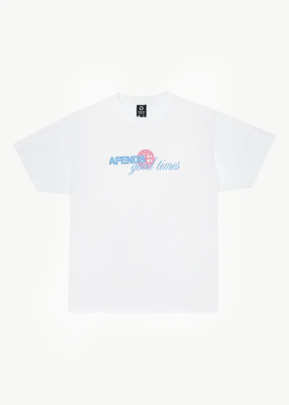 AFENDS Mens Good Times - Graphic Boxy Tee - White sold by Afends