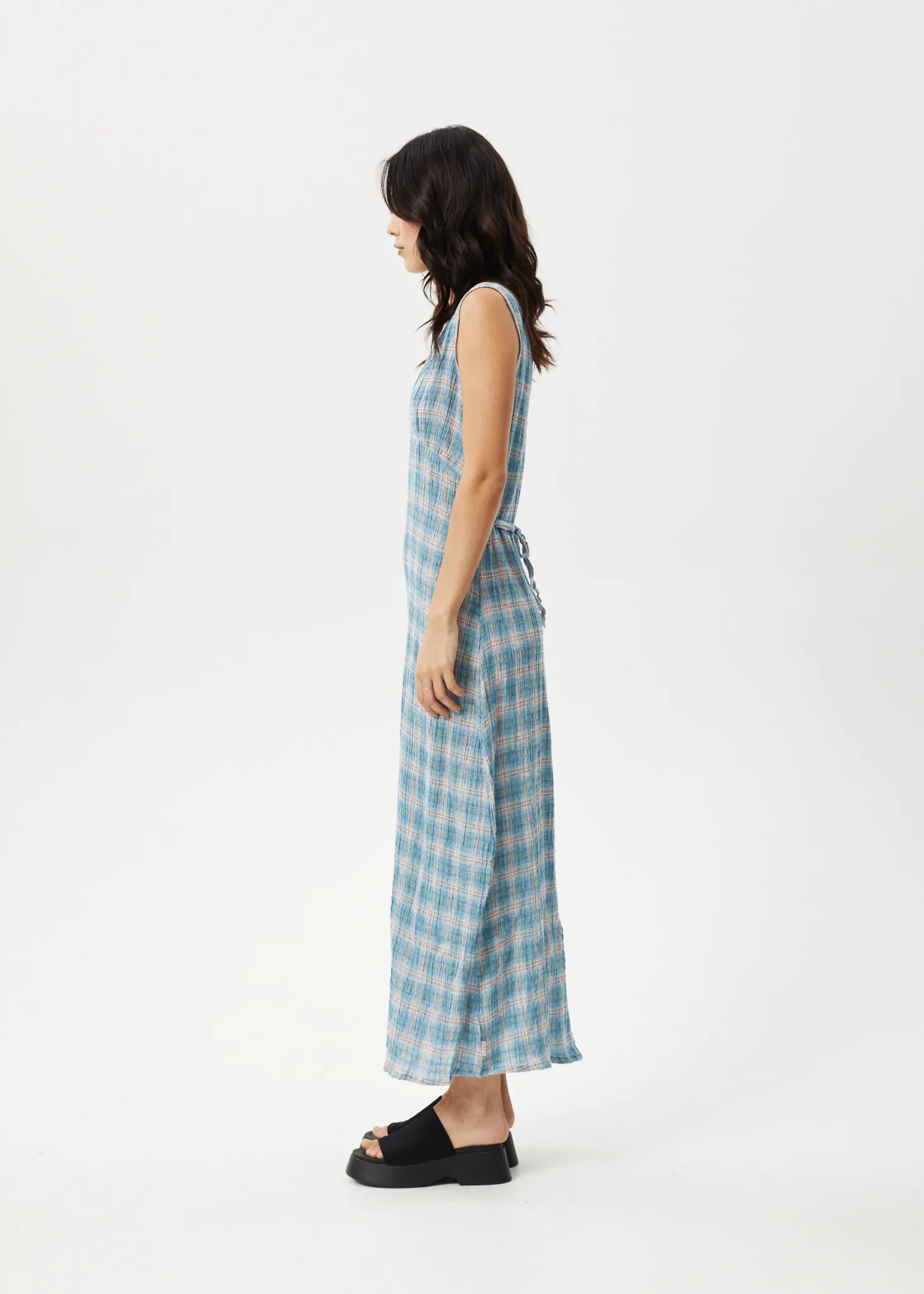 AFENDS Womens Position Tully - Seersucker Maxi Dress - Lake Check sold by Afends product image thumbnail 5