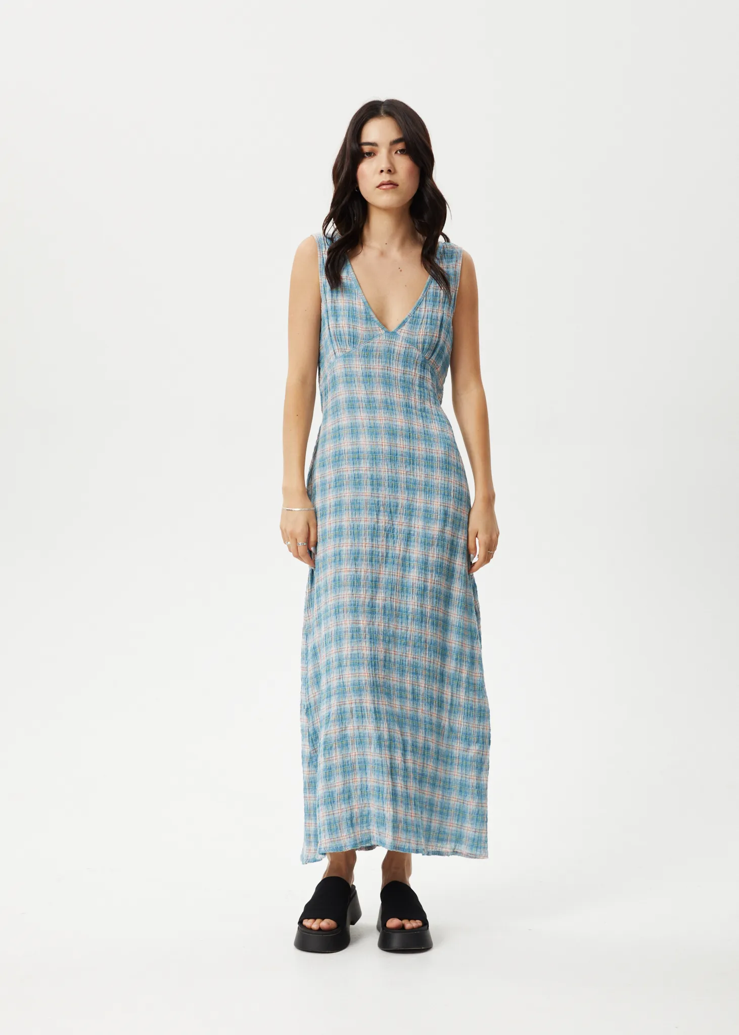 AFENDS Womens Position Tully - Seersucker Maxi Dress - Lake Check sold by Afends product image thumbnail 3