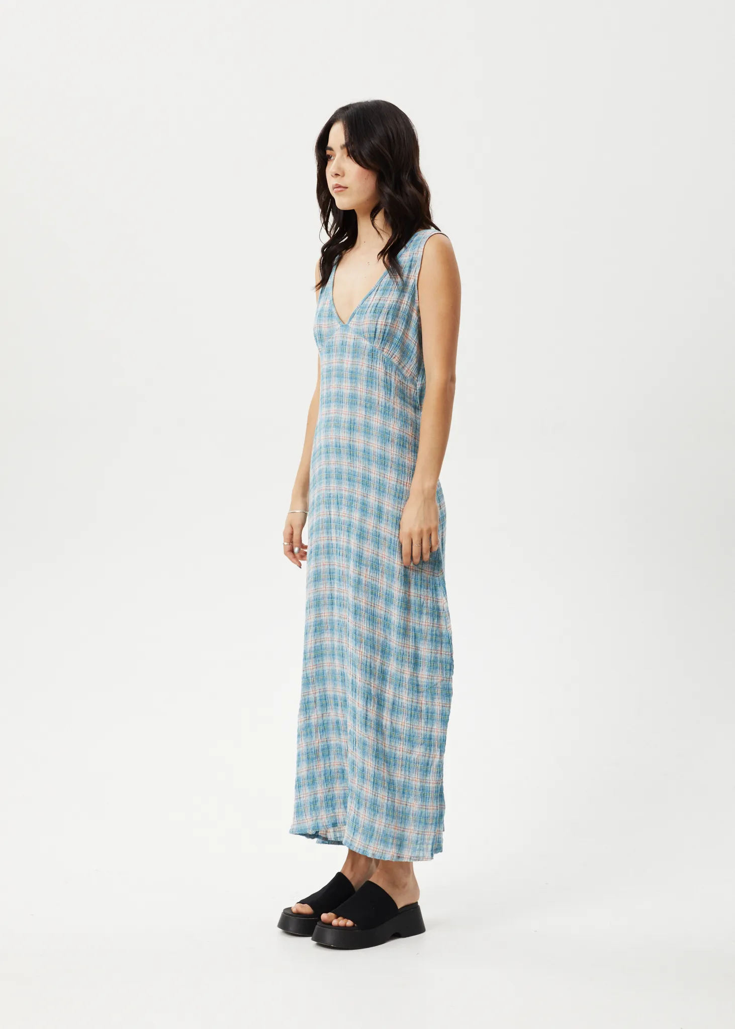 AFENDS Womens Position Tully - Seersucker Maxi Dress - Lake Check sold by Afends product image thumbnail 4