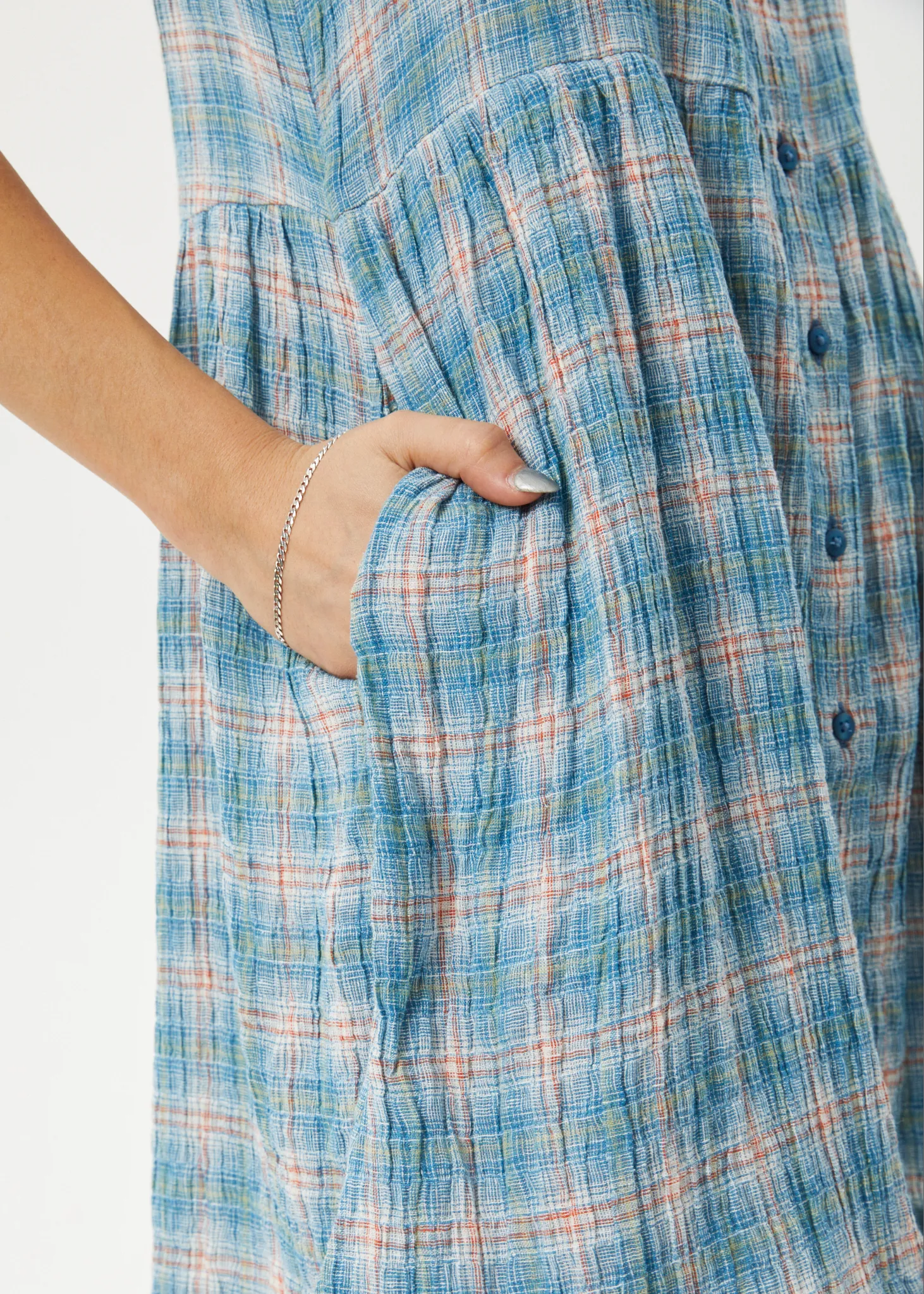 AFENDS Womens Position Jesse - Seer Sucker Check Dress - Lake Check sold by Afends product image thumbnail 5