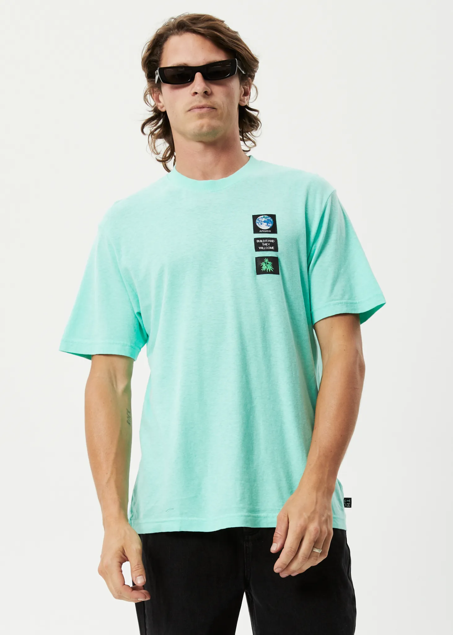 AFENDS Mens Construct - Retro Graphic T-Shirt - Mint sold by Afends