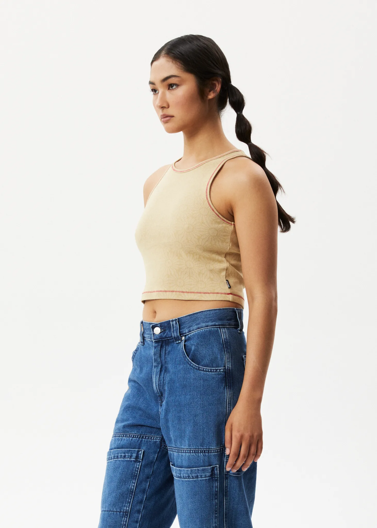 AFENDS Womens Dandy Pearly - Floral Ribbed Singlet - Camel sold by Afends product image thumbnail 4