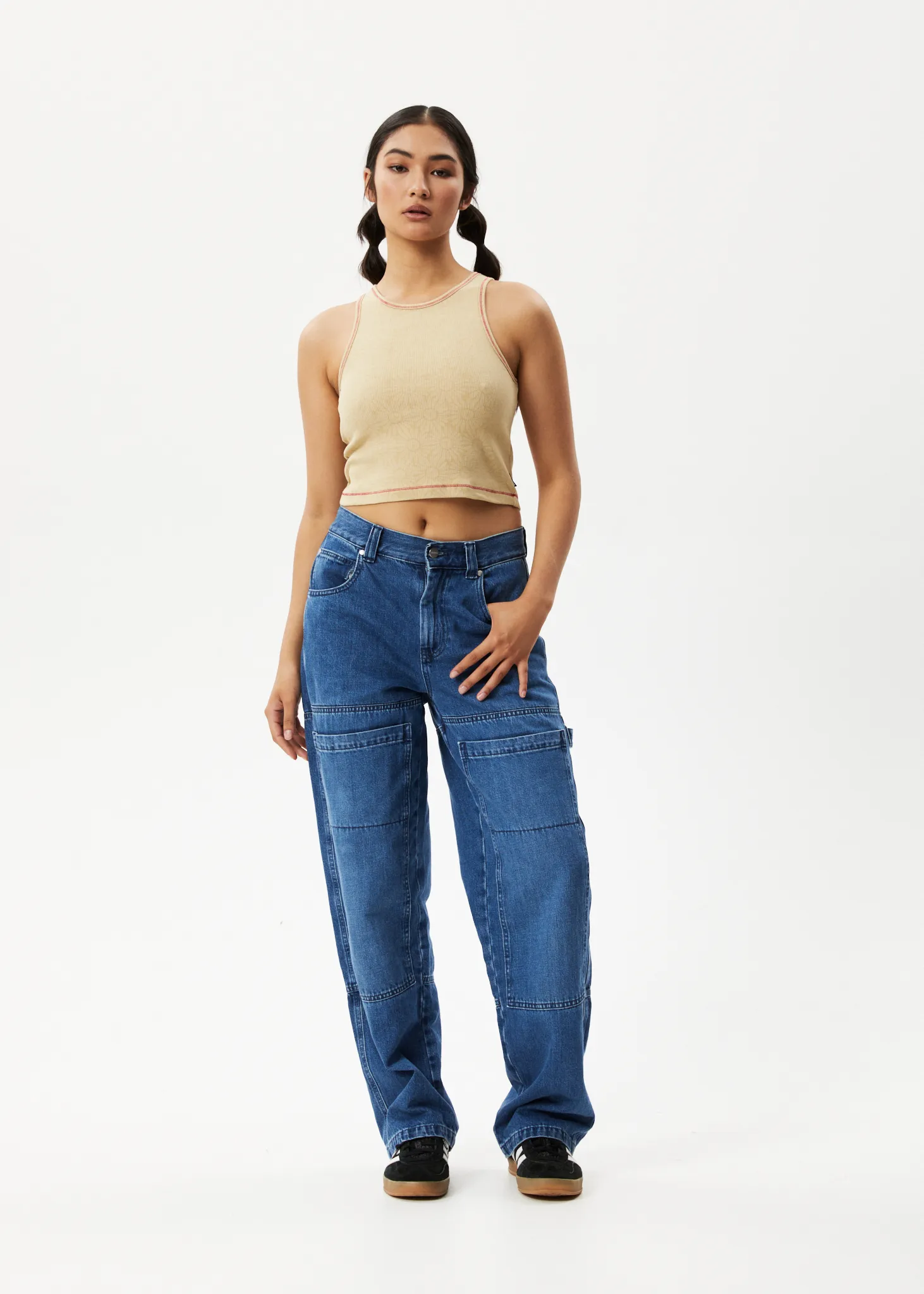 AFENDS Womens Dandy Pearly - Floral Ribbed Singlet - Camel sold by Afends product image thumbnail 3