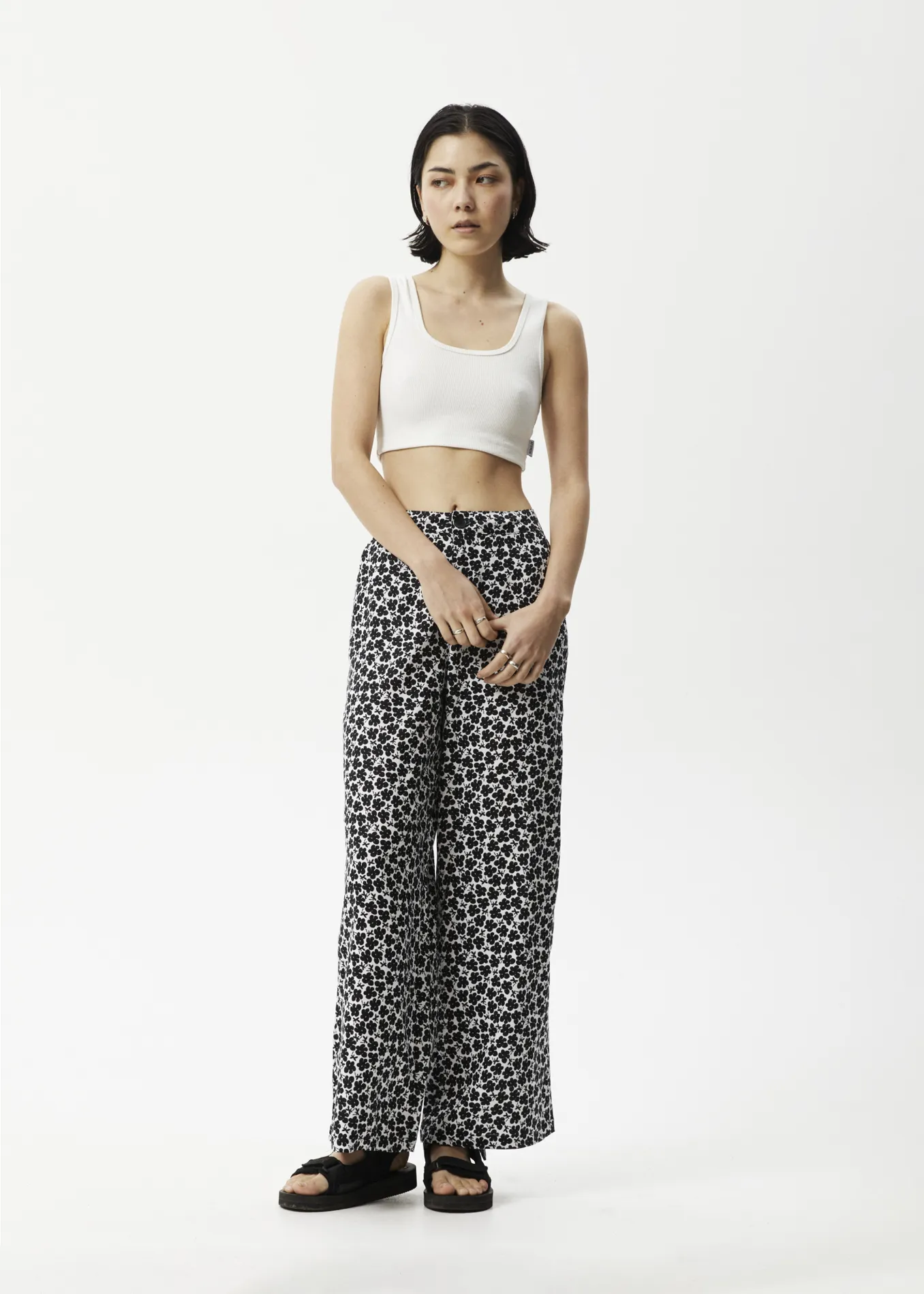 AFENDS Womens Madeline Sienna - Wide Leg Pant - Black Floral sold by Afends