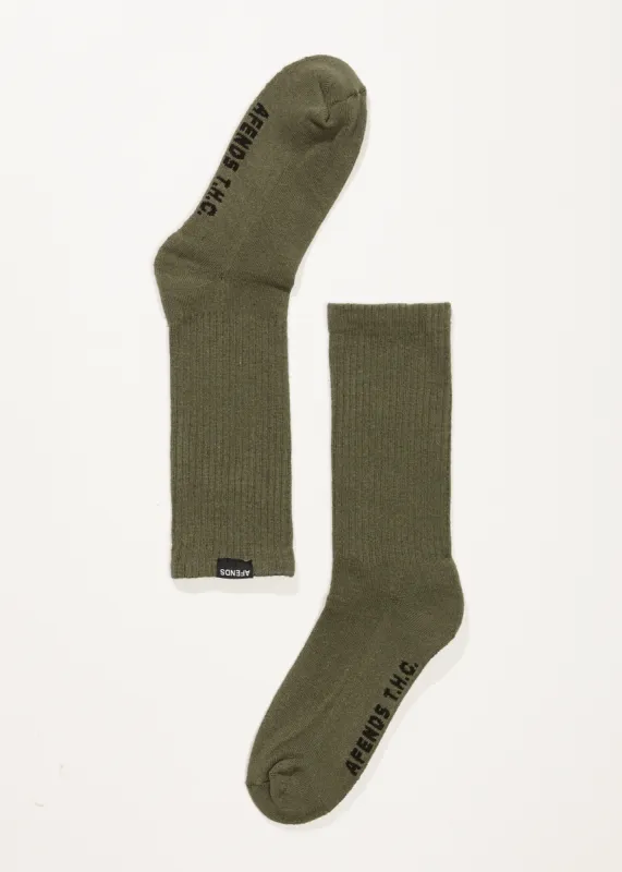 AFENDS Unisex Everyday - Ribbed Crew Socks - Cypress sold by Afends