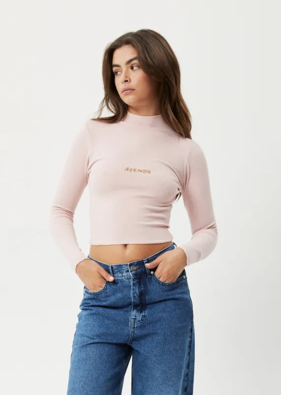 AFENDS Womens Daze Iconic - Rib Long Sleeve Top - Lotus sold by Afends