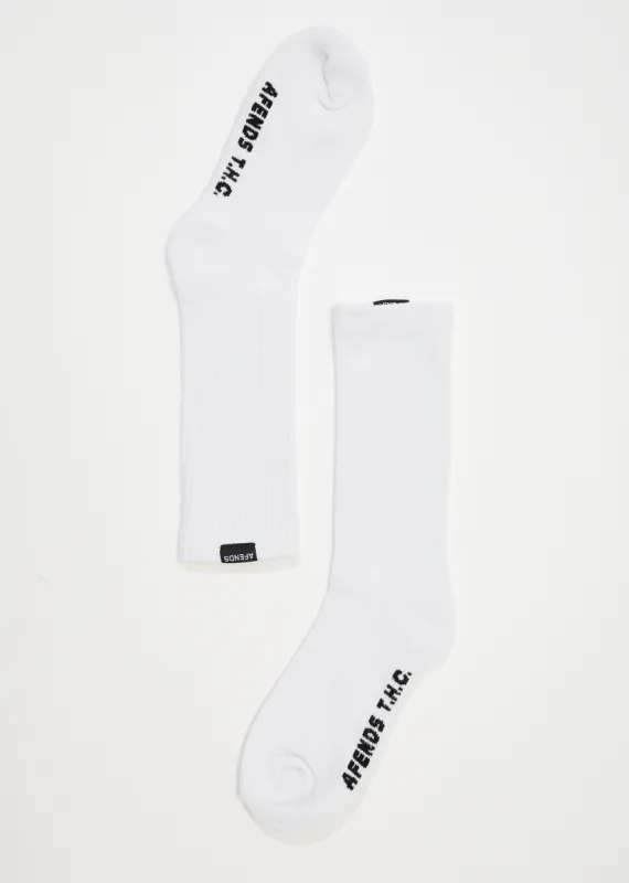 AFENDS Mens Everyday - Ribbed Crew Socks - White sold by Afends