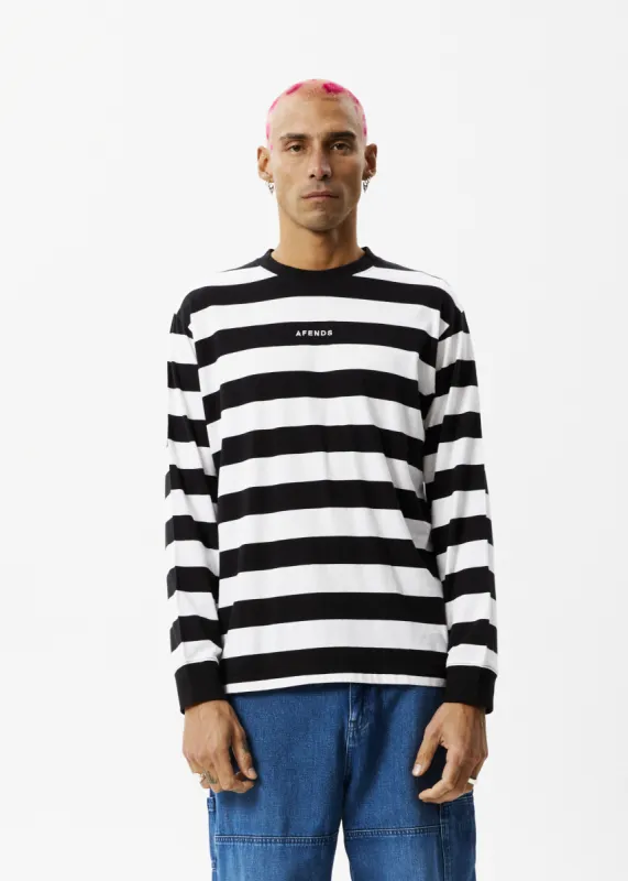 AFENDS Mens Needle - Striped Long Sleeve Logo T-Shirt - Black Stripe sold by Afends