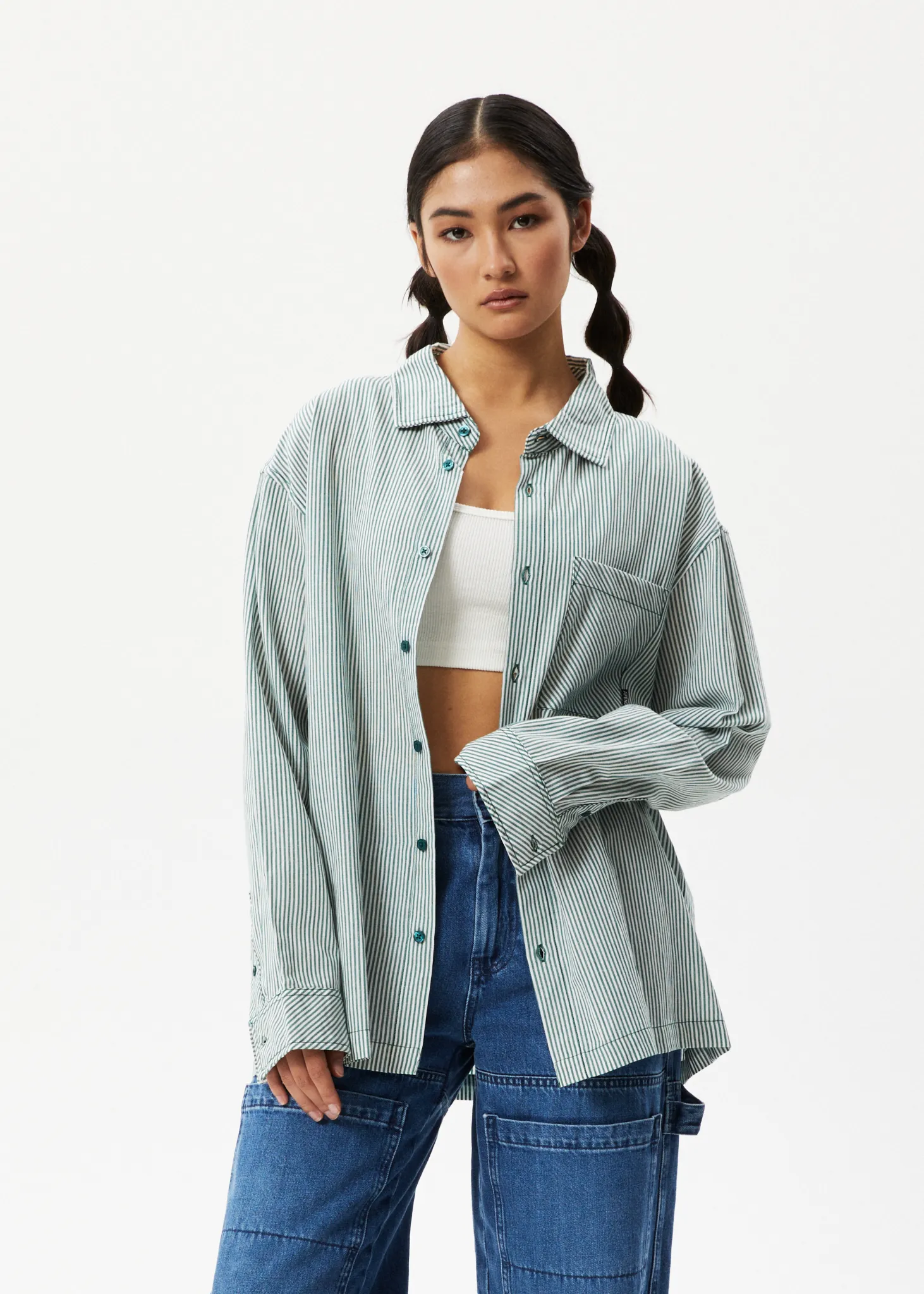 AFENDS Mens Intergalactic - Long Sleeve Shirt - Emerald Stripe sold by Afends product image thumbnail 2