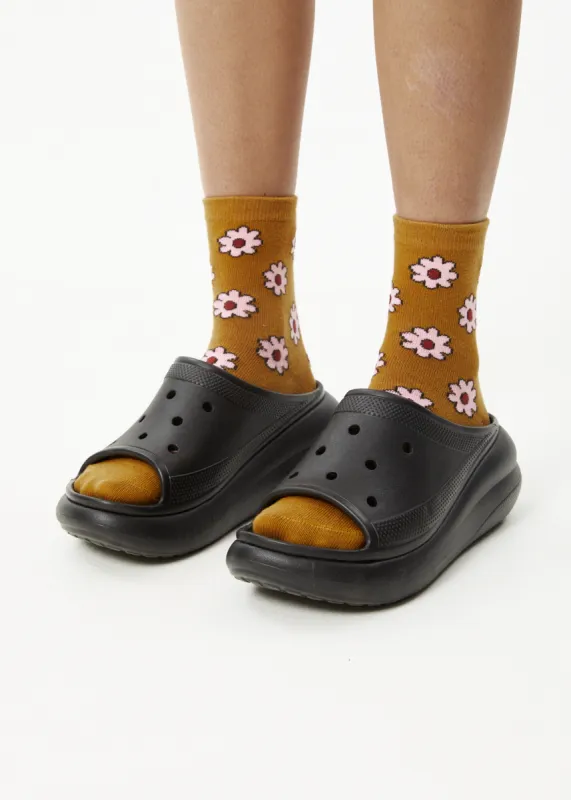 AFENDS Unisex Flower - Crew Socks - Mustard sold by Afends
