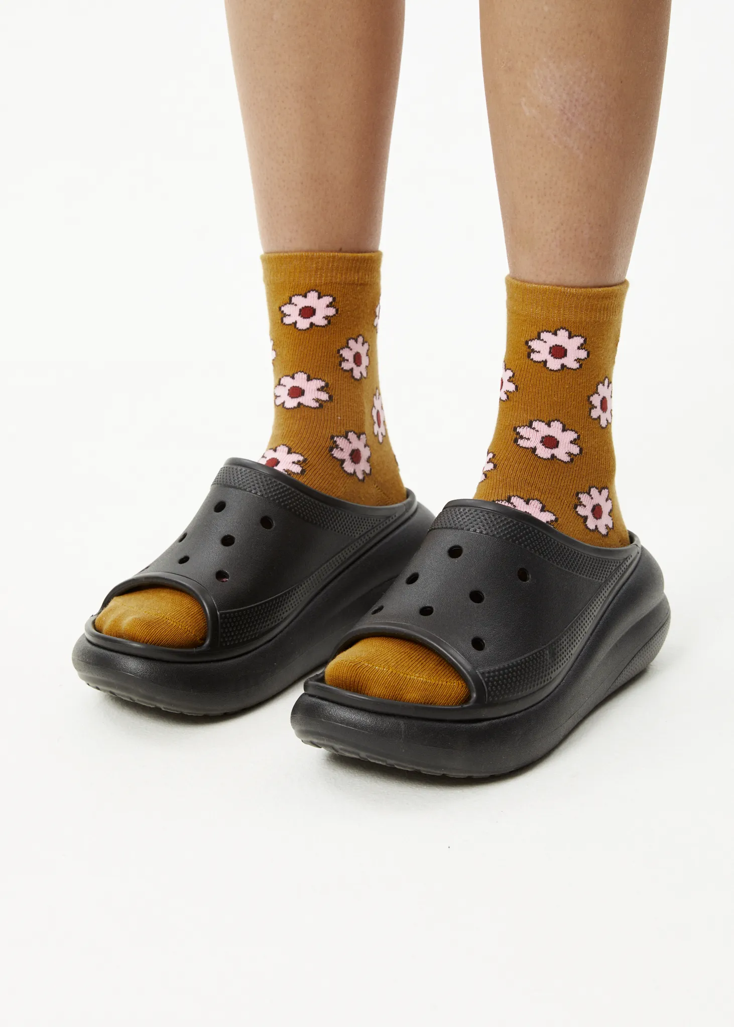 AFENDS Unisex Flower - Crew Socks - Mustard sold by Afends