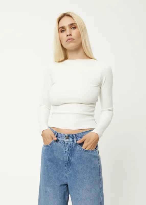 AFENDS Womens Peony - Ribbed Long Sleeve Top - Off White sold by Afends
