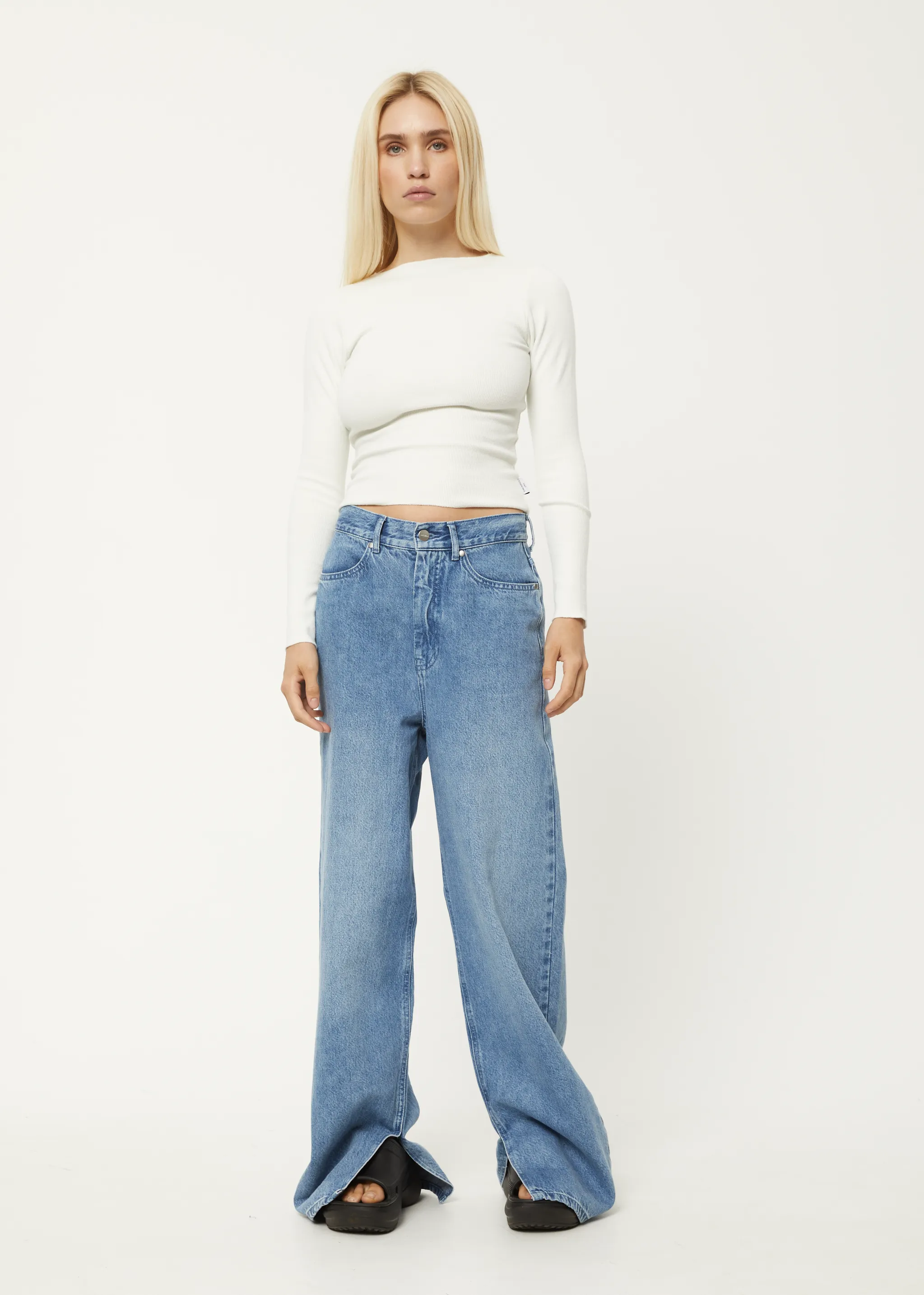 AFENDS Womens Peony - Ribbed Long Sleeve Top - Off White sold by Afends product image thumbnail 3