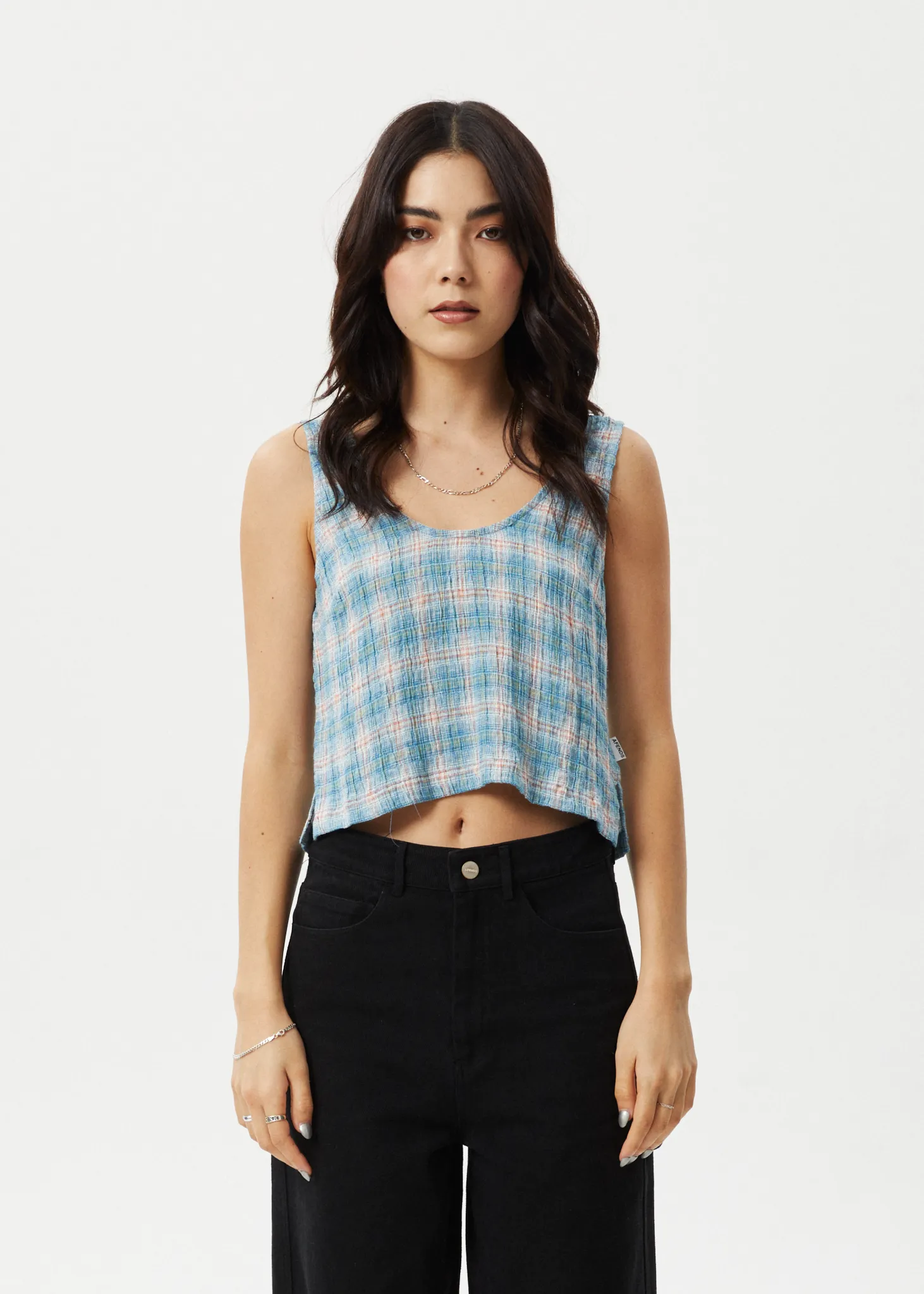AFENDS Womens Position - Check Seersucker Tank - Lake Check sold by Afends product image thumbnail 3
