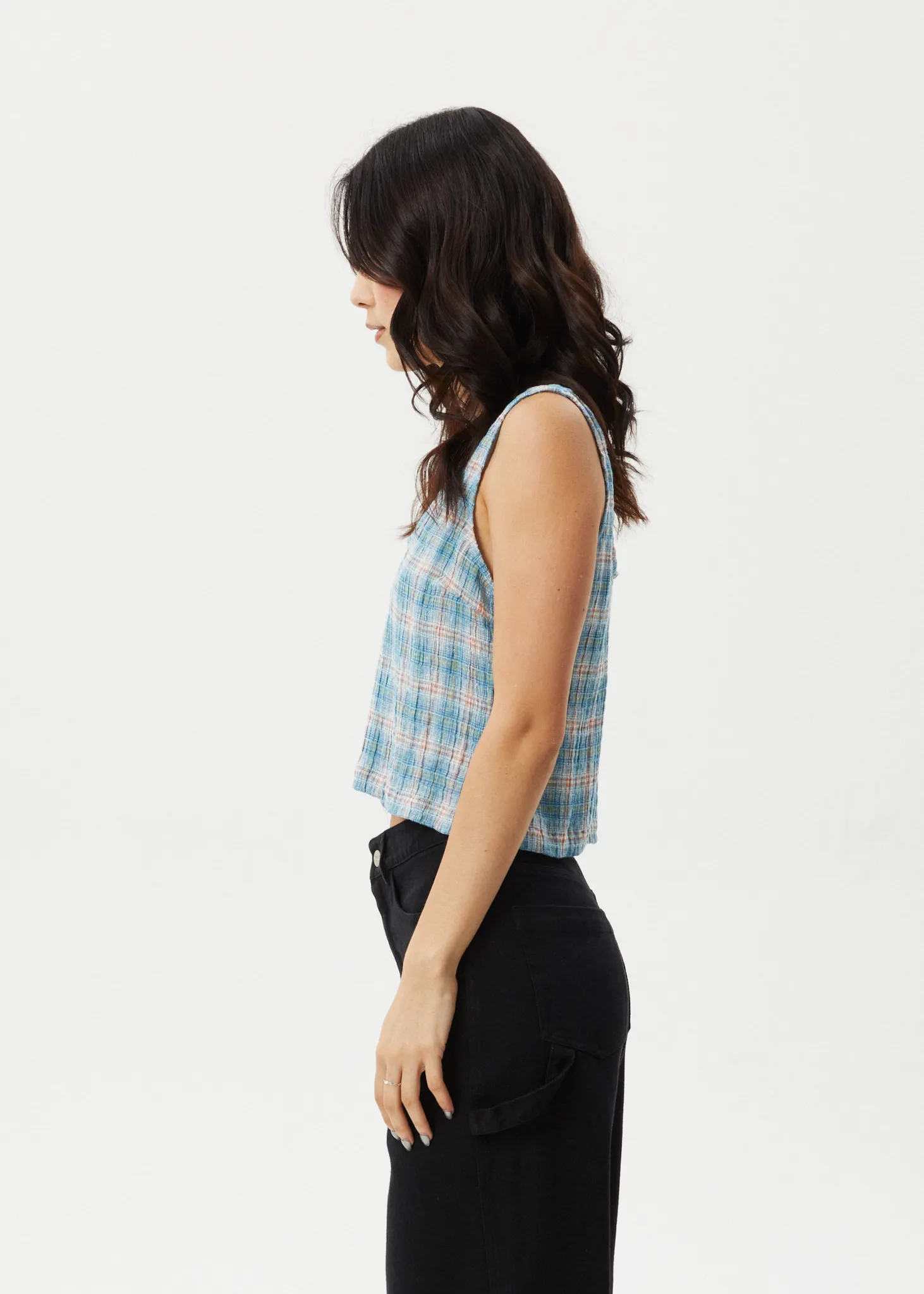 AFENDS Womens Position - Check Seersucker Tank - Lake Check sold by Afends product image thumbnail 5