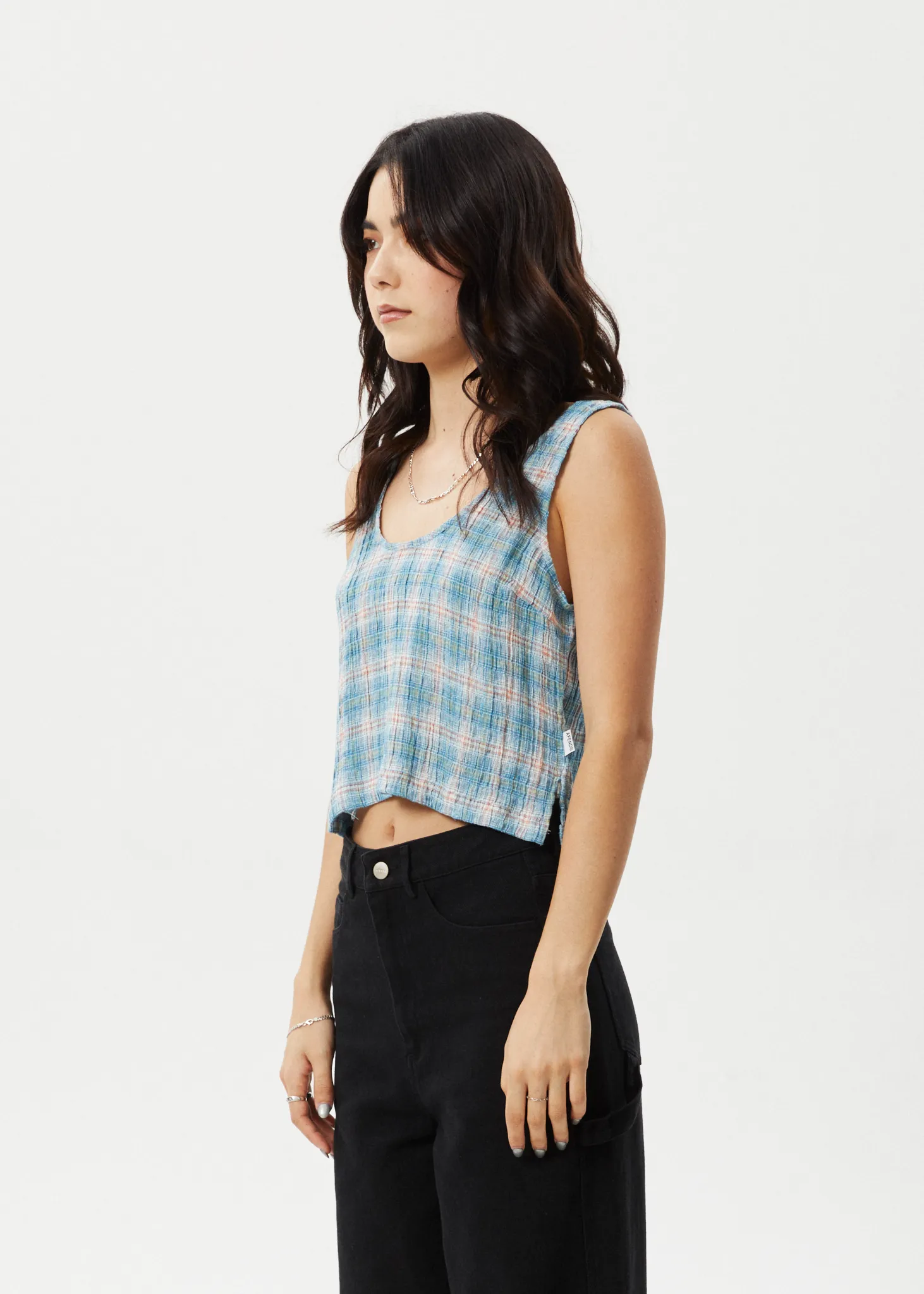 AFENDS Womens Position - Check Seersucker Tank - Lake Check sold by Afends product image thumbnail 4