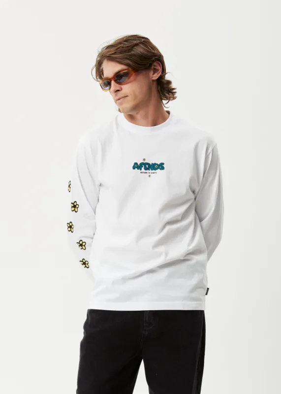 AFENDS Mens Earthling - Long Sleeve Graphic Logo T-Shirt - White sold by Afends