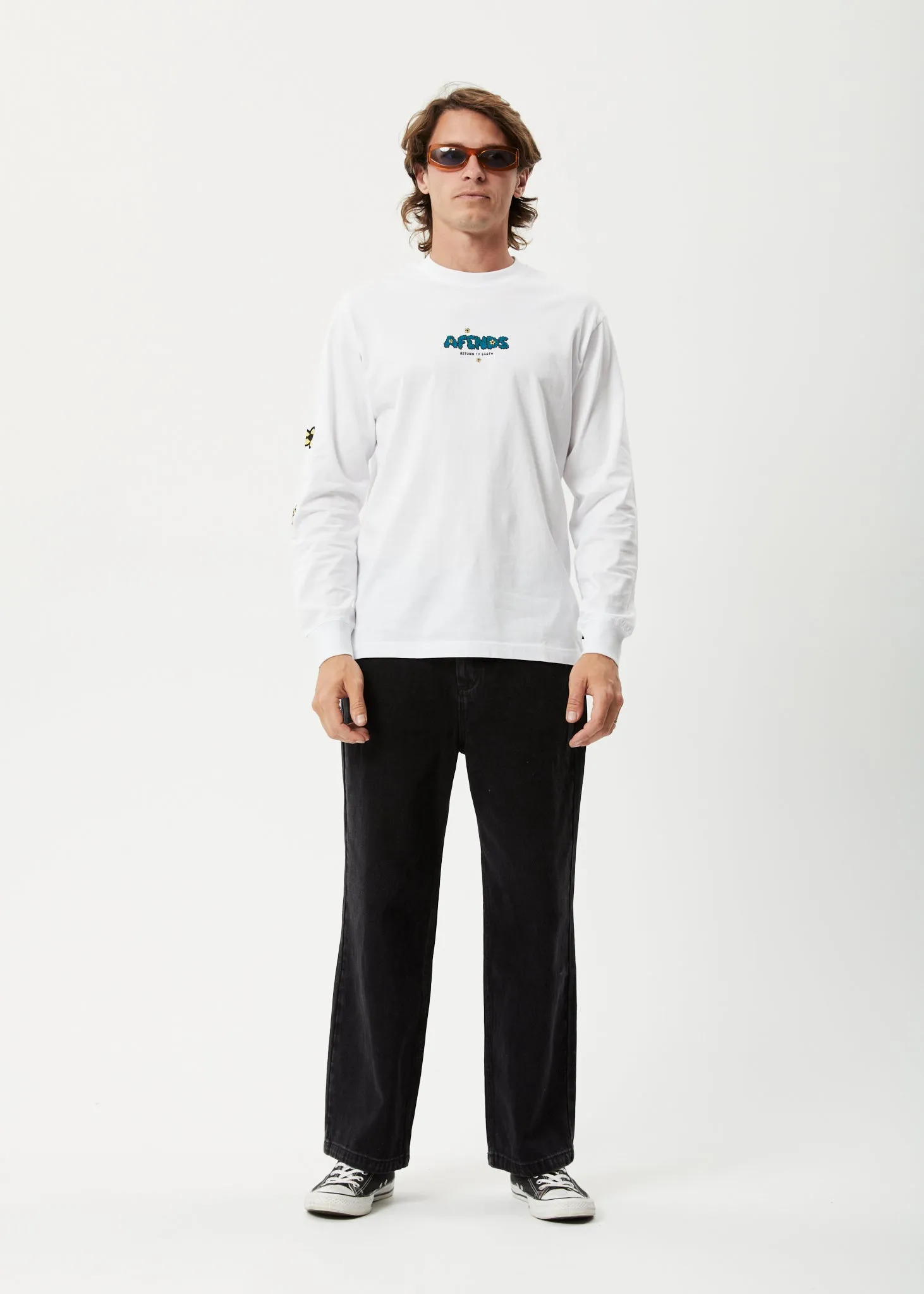 AFENDS Mens Earthling - Long Sleeve Graphic Logo T-Shirt - White sold by Afends product image thumbnail 3
