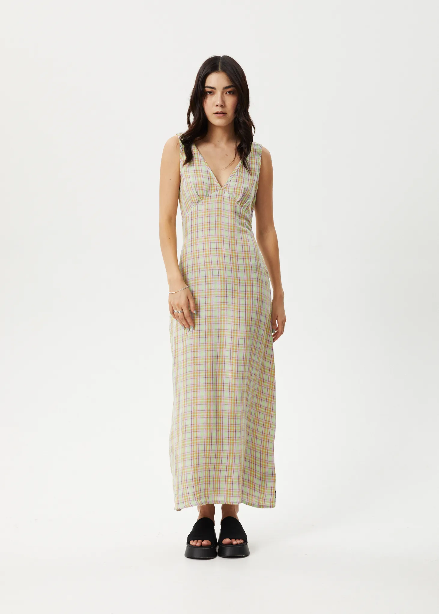 AFENDS Womens Kali - Hemp Maxi Dress - Pistachio Check sold by Afends