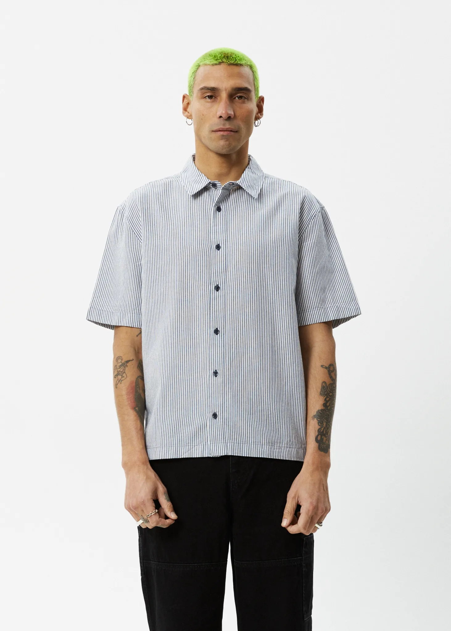 AFENDS Mens Intergalactic - Short Sleeve Shirt - Navy Stripe sold by Afends product image thumbnail 2