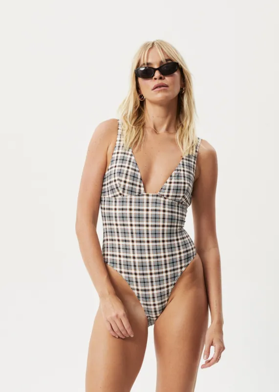 AFENDS Womens Check Out -  Check One Piece - Moonbeam Check sold by Afends