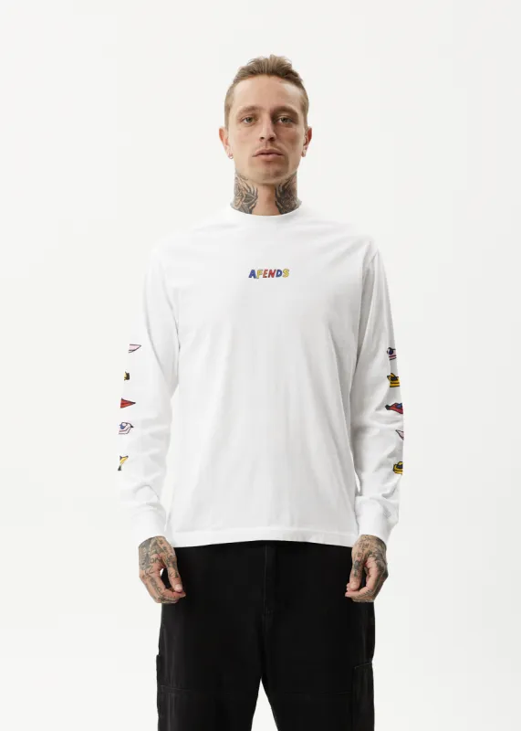 AFENDS Mens Wahzoo - Long Sleeve Graphic T-Shirt - White sold by Afends