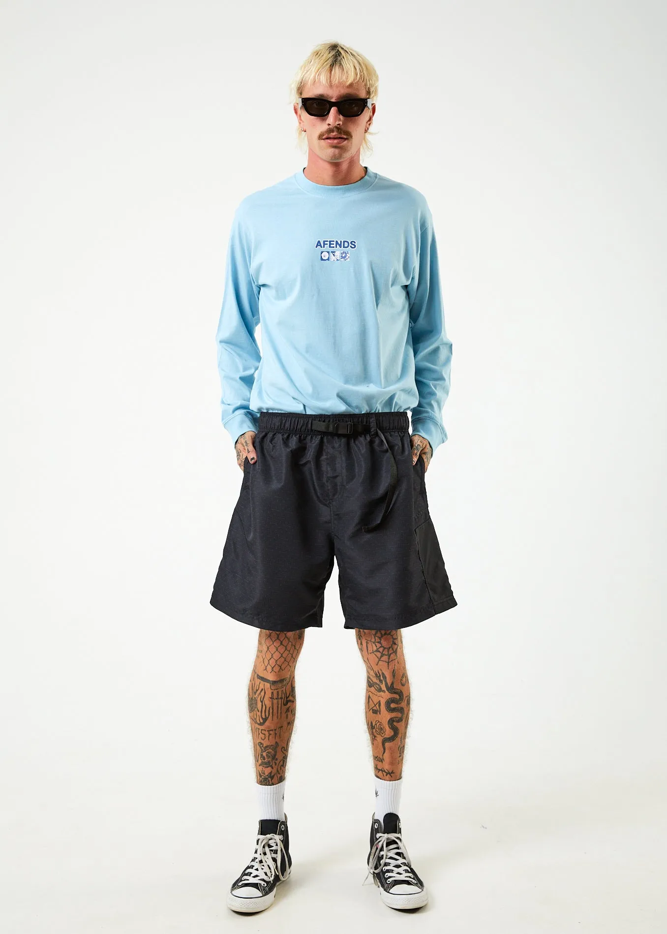 AFENDS Mens Escape - Elastic Waist Spray Shorts - Charcoal sold by Afends