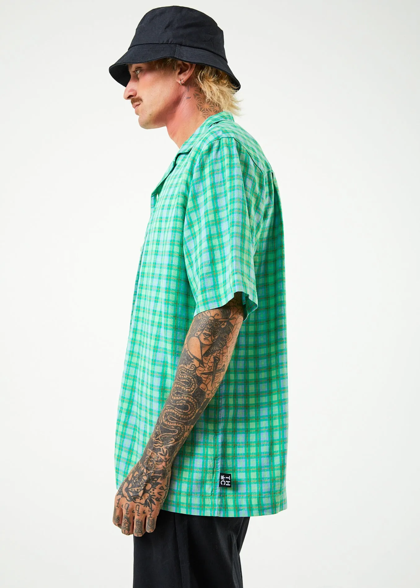 AFENDS Mens Meadows - Check Cuban Short Sleeve Shirt - Forest Check sold by Afends product image thumbnail 4
