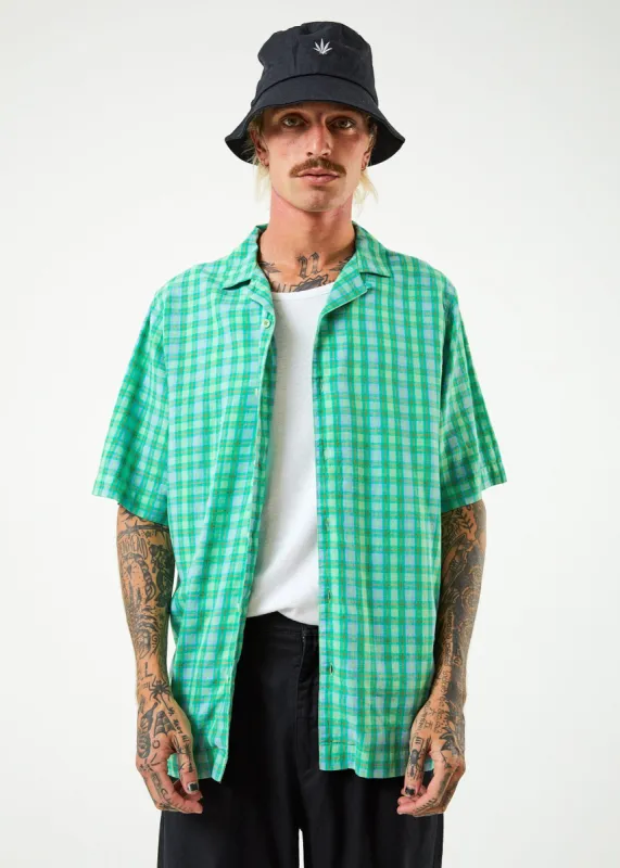 AFENDS Mens Meadows - Check Cuban Short Sleeve Shirt - Forest Check made by Afends