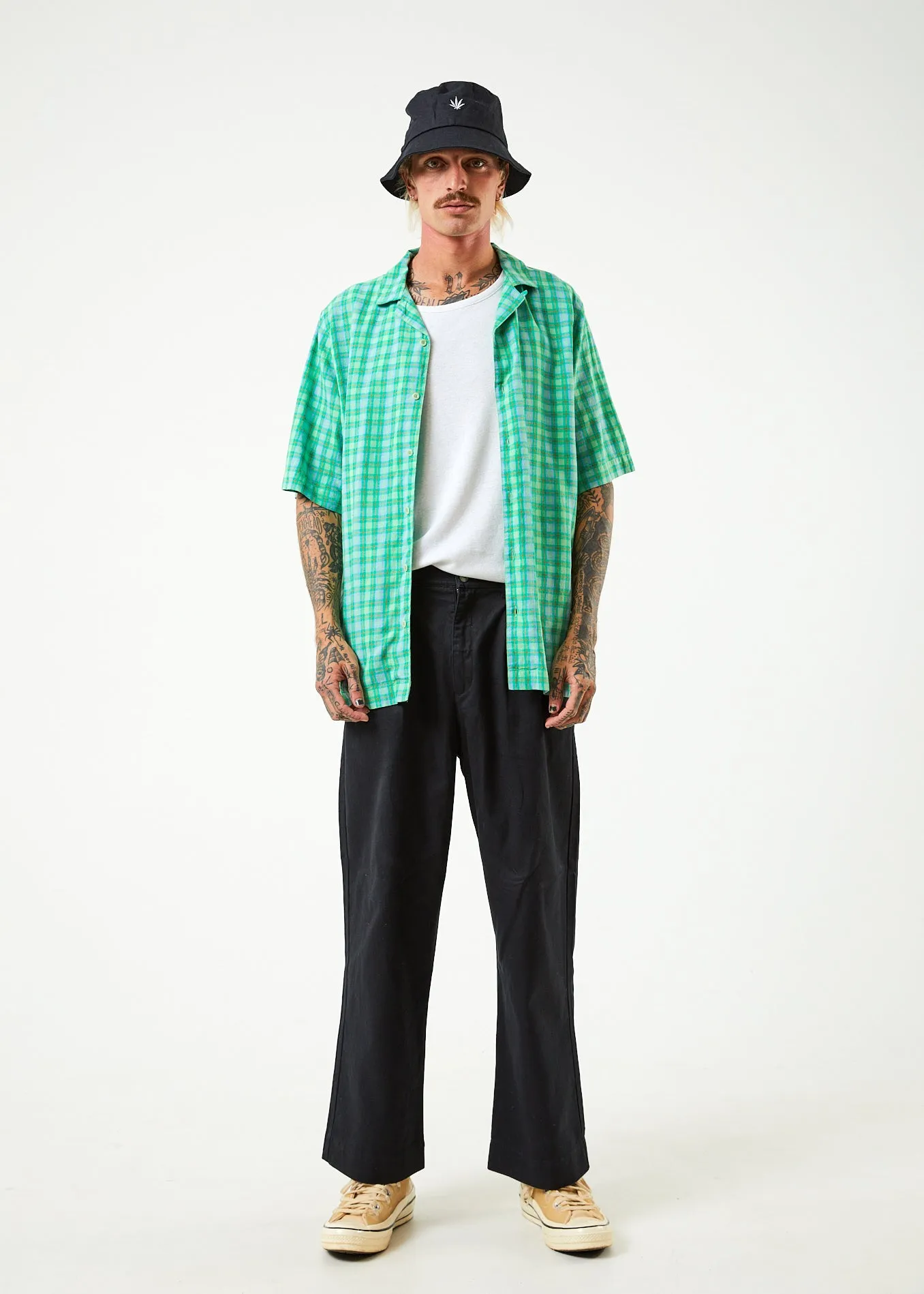 AFENDS Mens Meadows - Check Cuban Short Sleeve Shirt - Forest Check sold by Afends product image thumbnail 3