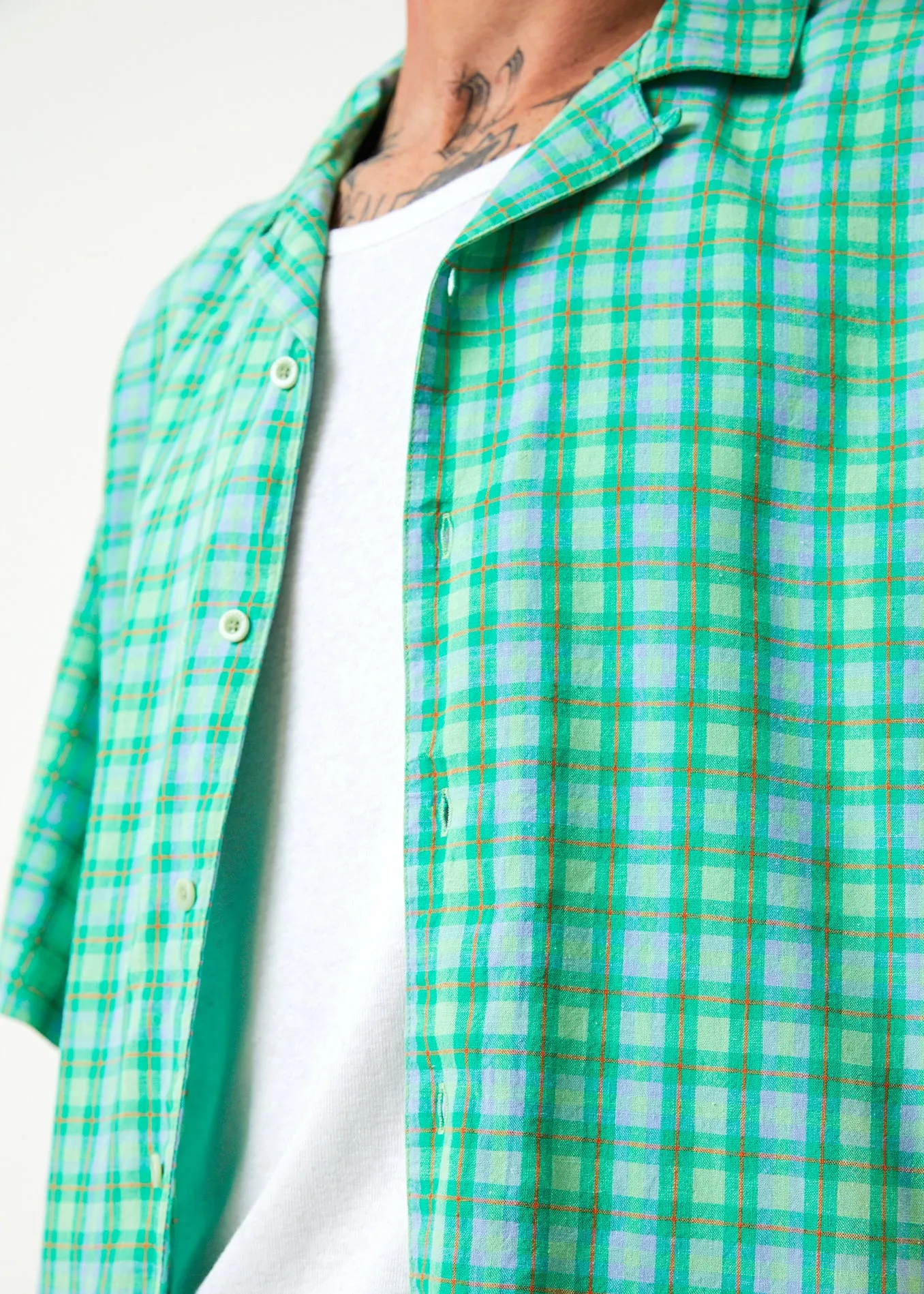AFENDS Mens Meadows - Check Cuban Short Sleeve Shirt - Forest Check sold by Afends product image thumbnail 2